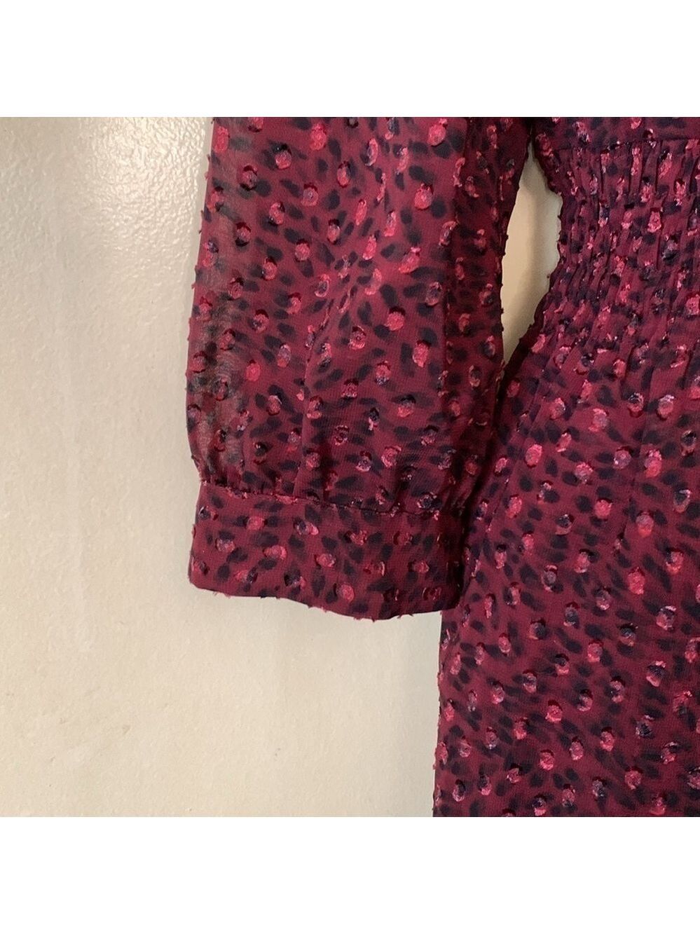 Masion Jules cranberry chiffon dress with smocked waist size S - Picture 5 of 11